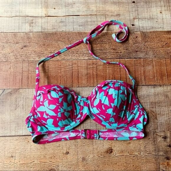 Raisins two piece bikini top underwire swimsuit in pink and blue - M - Picture 1 of 8